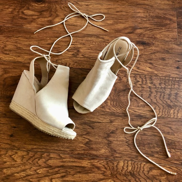 Nude Strap Up Wedges - Picture 2 of 5